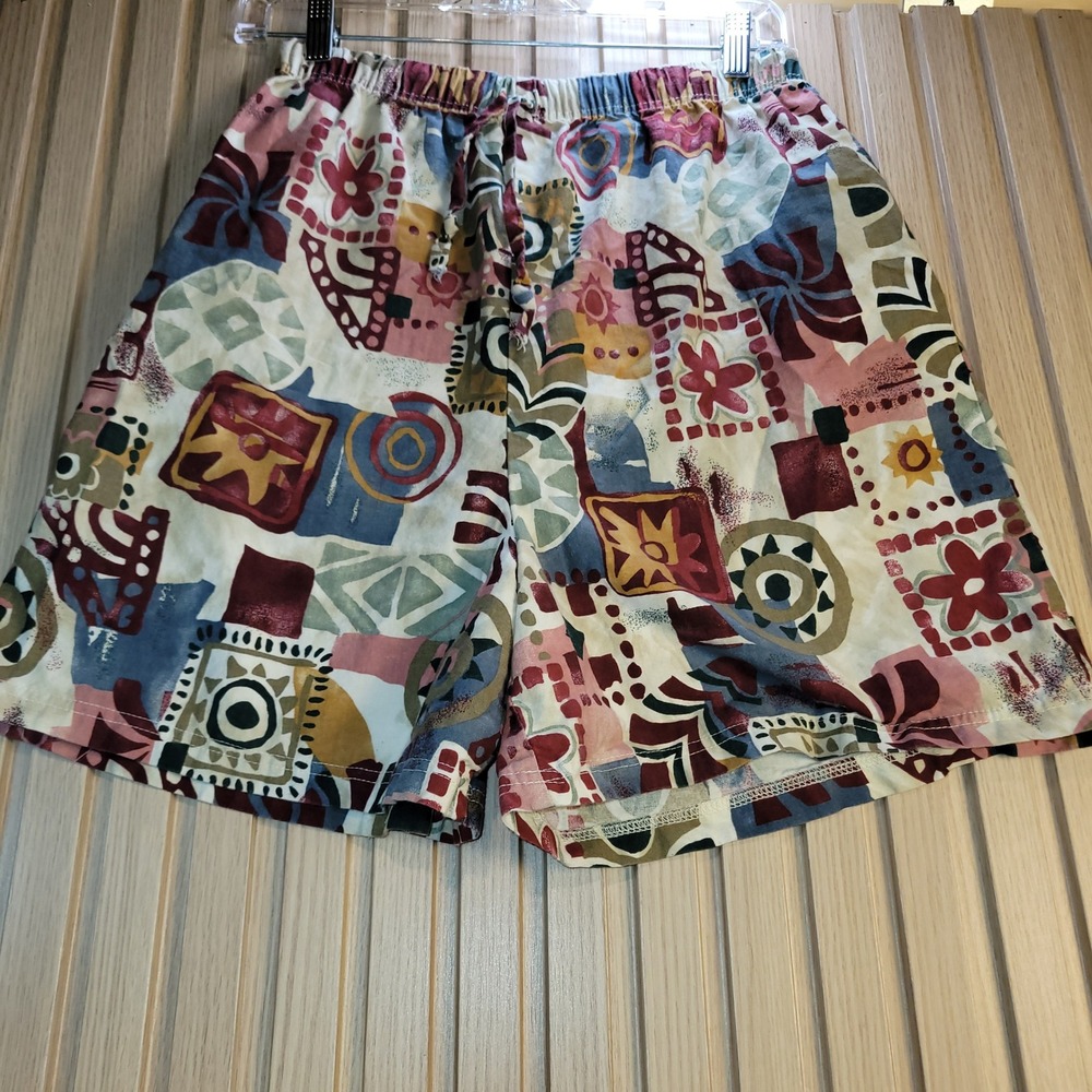 Headliners Vintage 90s Abstract Geometric Floral Cotton Shorts Womens Large USA